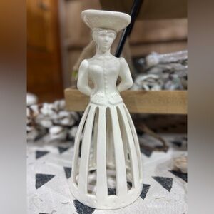 Vintage Ceramic Crinoline Lady Oil Burner White Glazed Open Skirt Warmer 12”